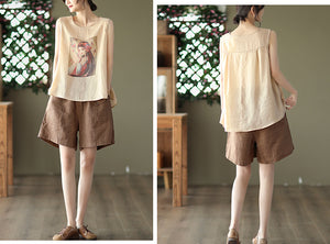 Quần sooc linen lưng thun hai túi chéo một túi kiểu - NU7117