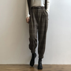 Quần baggy linen kẻ caro kèm thắt lưng - NU4593