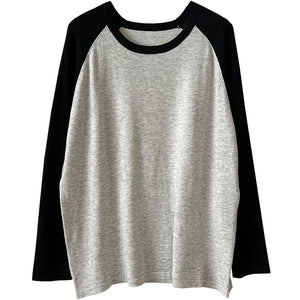 Áo T-shirt dệt kim dài tay phối lệch màu cổ tròn - NU8099