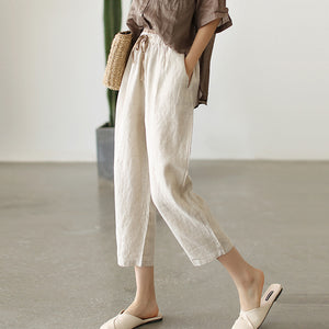 Quần baggy linen lưng thun ống đứng cạp phối màu - NU7426