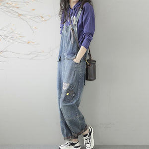 Quần baggy yếm denim in chú gấu và trái tim - NU7711
