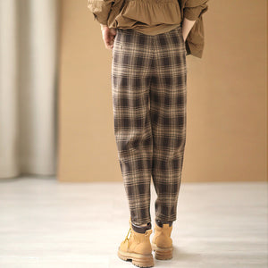 Quần baggy retro lưng thun kẻ caro ống côn - NU8049