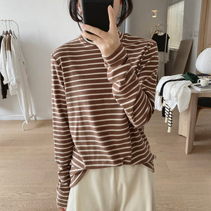 Áo T-shirt dài tay cổ lọ kẻ sọc ngang - NU8176