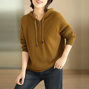 Áo hoodies dệt kim dài tay một màu khóa kéo - NU7952