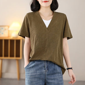 Áo T-shirt ngắn tay cổ V đơn sắc - NU8606