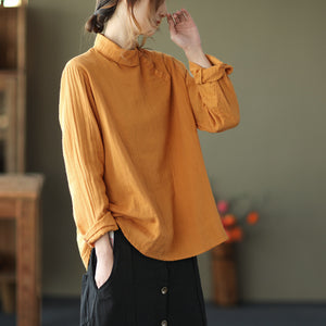 Áo sơ mi linen dài tay cổ pipi khuy chéo - NU8140