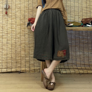 Quần baggy linen retro lưng thun kiểu chắp vá - NU7141