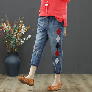 Quần baggy denim thêu hình quả trám - NU2450 - kamaka.vn - thời trang nhật