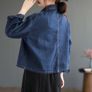 Áo khoác denim retro dài tay cổ đức một túi lớn - NU7713