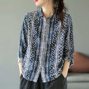 Áo sơ mi dài tay cổ pipi in hoa văn trừu tượng - NU8160