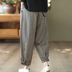 Quần baggy linen lưng thun caro túi khuy bấm - NU8410