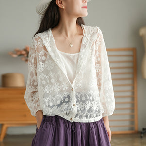 Áo khoác cardigan dài tay có mũ thêu hoa văn Henna - NU7197