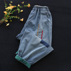 Quần baggy denim retro thêu X đối xứng - NU8206