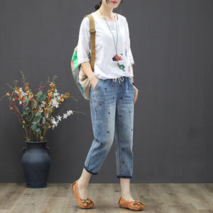 Quần baggy denim thêu tam giác nhỏ - NU2451 - kamaka.vn - thời trang nhật