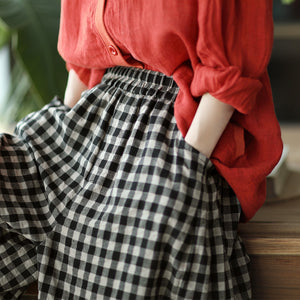 Quần baggy linen lưng thun kẻ sọc caro ống túm - NU7111