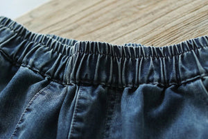 Quần baggy lửng denim lưng thun mảng màu - NU8297
