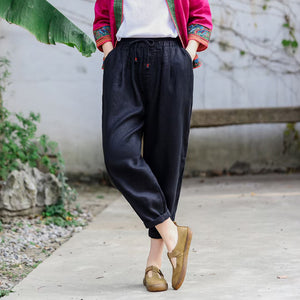 Quần baggy linen lưng thun dây rút hai túi chéo - NU6729