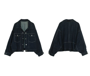 Áo khoác denim dài tay cổ đức hai túi chỉ nổi - NU7706