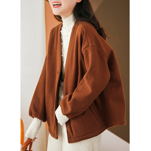 Áo khoác cardigan len dạ dài tay hai cổ V hai túi chéo - NU7872