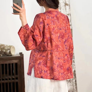 Áo sơ mi linen dài tay cổ V khuy tròn - NU8218