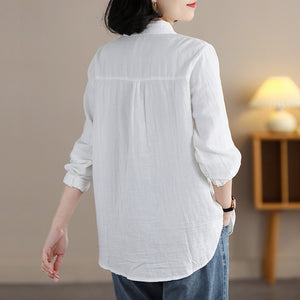 Áo sơ mi linen dài tay cổ đức in tranh đồng quê - NU8341
