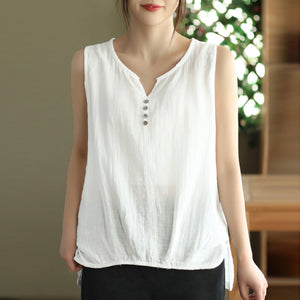 Áo T-shirt linen sát nách cổ V kiểu xếp ly - NU8406