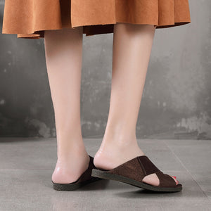 Dép da retro may tay đế bệt giày - NU5243