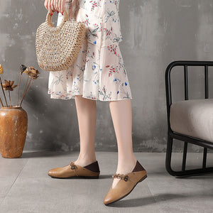 Giày da retro đế thấp quai đính hoa - NU5227