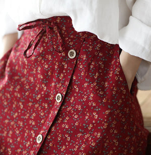 Chân váy linen lưng thun thắt dây xẻ tà chéo in hoa liti - NU8317