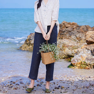 Quần baggy linen ống đứng hai túi khóa kéo - OD0608
