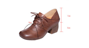 Giày da retro may thủ công cột dây đế cao - OD0727