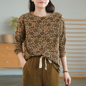 Áo T-shirt dài tay cổ tròn in retro một túi nhỏ - NU7781