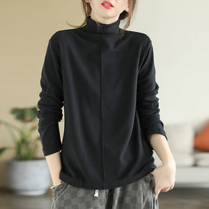 Áo T-shirt dài tay cổ lọ kiểu gân giữa - NU8060