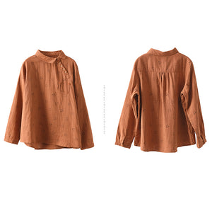 Áo sơ mi linen dài tay cổ pipi in hình ngộ nghĩnh - NU8257