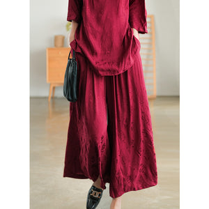 Quần baggy lưng thun ống rộng thêu hoa văn nổi - NU7542