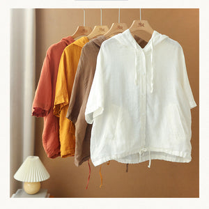 Áo khoác cardigan ngắn tay có mũ có dây rút - NU6983