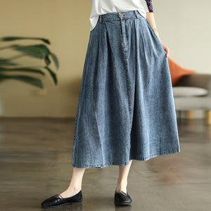Chân váy denim lưng thun một khuy cài - NU8232