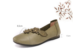 Giày da retro đính hoa thủ công đế bệt - OD0701