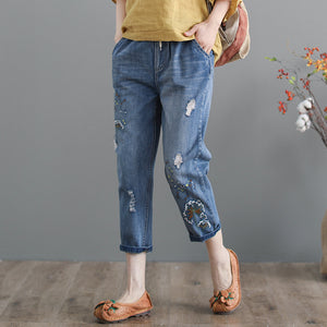 Quần baggy denim thêu hoa bồ công anh - NU3794 - kamaka.vn - thời trang nhật