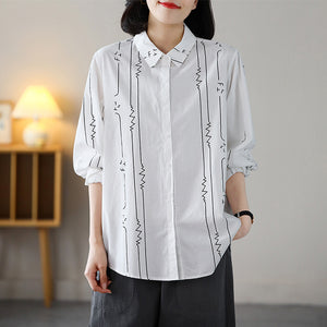 Áo sơ mi dài tay cổ đức vạt mullet in đừng ziczac - NU7596