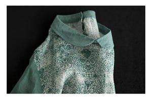 Áo sơ mi linen ngắn tay cổ in hoa văn trừu tượng khuy cài sau - NU7216