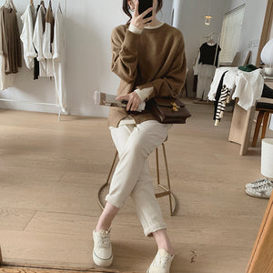 Áo len dệt kim dài tay cổ tròn xẻ kiểu hai lớp - NU7869