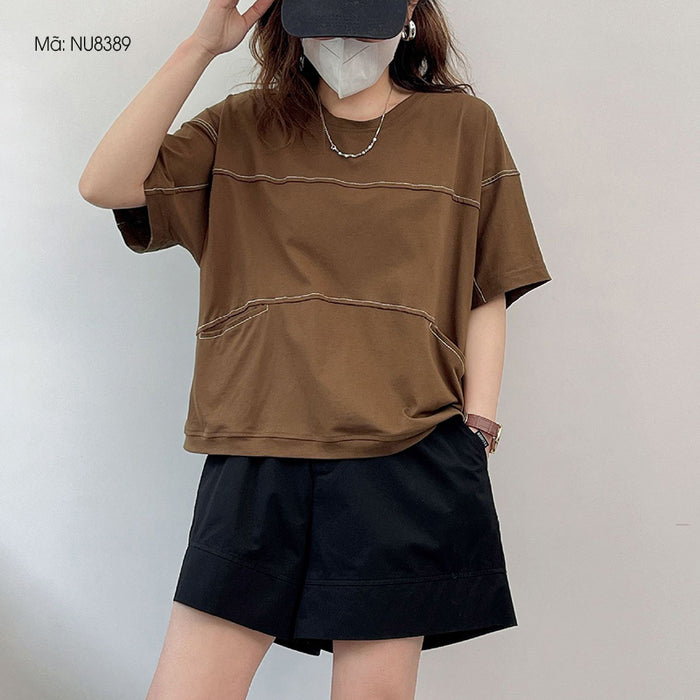Áo T-shirt ngắn tay cổ tròn chỉ nổi hai túi ngang - NU8389