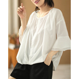 Áo sơ mi ngắn tay hai tầng cổ tròn vạt bo xếp ly  - NU7532