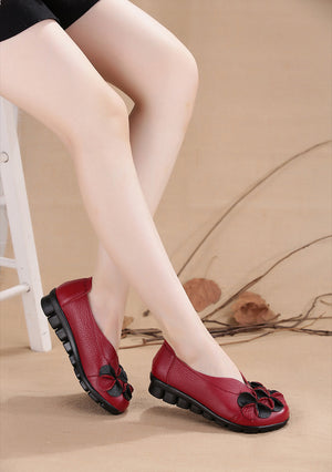 Giày da retro Morigirl đế bệt đính hoa may thủ công - OD0417