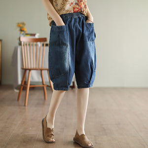 Quần sooc denim lưng thun xếp ly hai túi vuông - NU6936
