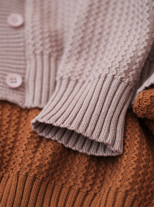 Áo khoác cardigan len đan kiểu bện thừng dài tay cổ V - NU7680