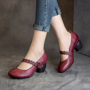 Giày da retro đế cao có quai đính hoa - OD0278