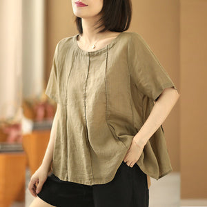 Áo T-shirt linen ngắn tay cổ tròn kiểu xòe - NU8524