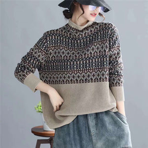 Áo len đan dài tay cổ lọ hoa văn cổ điển - NU6194